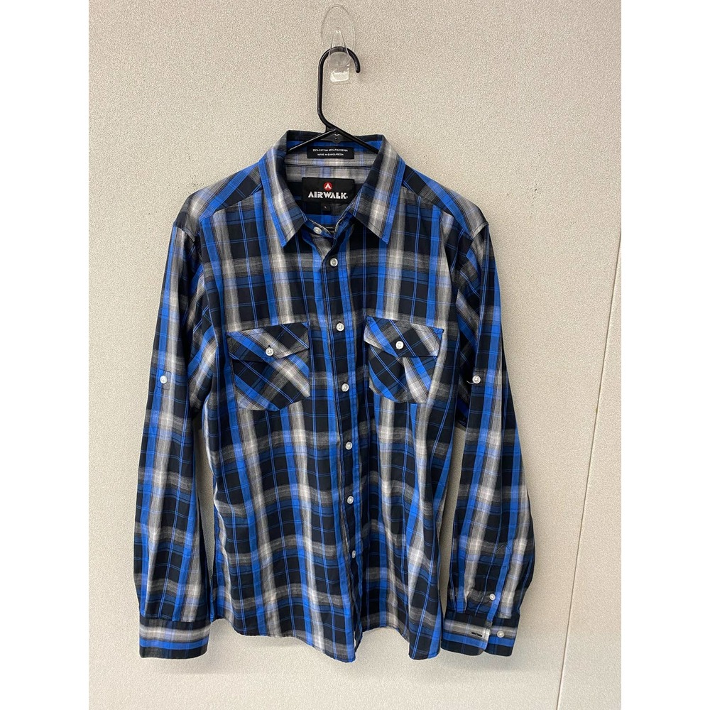 Men's Airwalk Long Sleeve Blue Plaid Shirt Size L